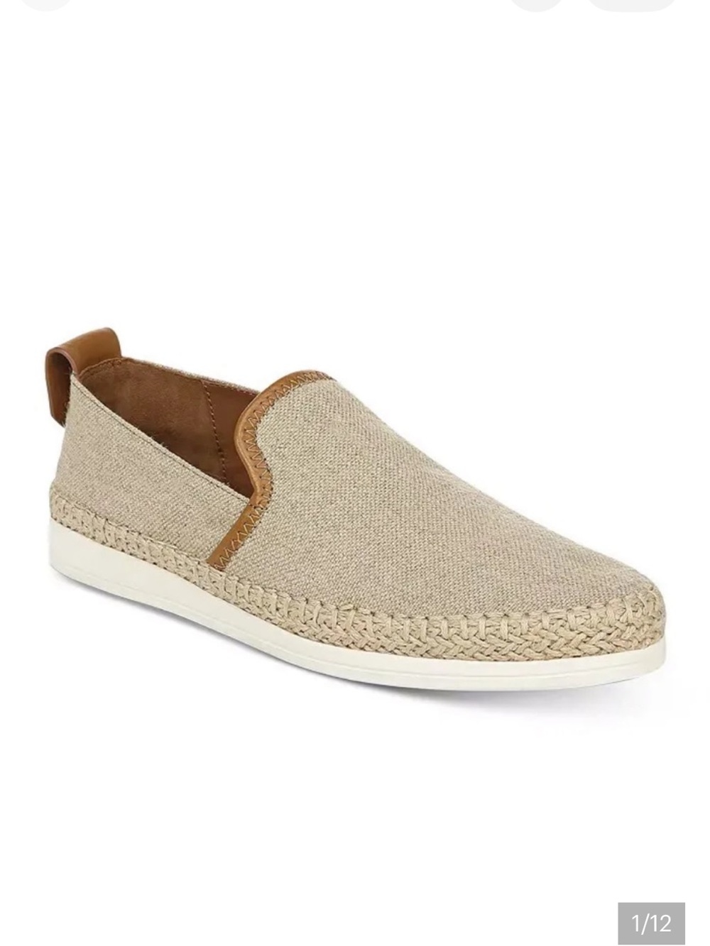 Vince Women's Silas Slip-On Shoes Linen Tan Brown Leather Trim Espadrille 5.5M